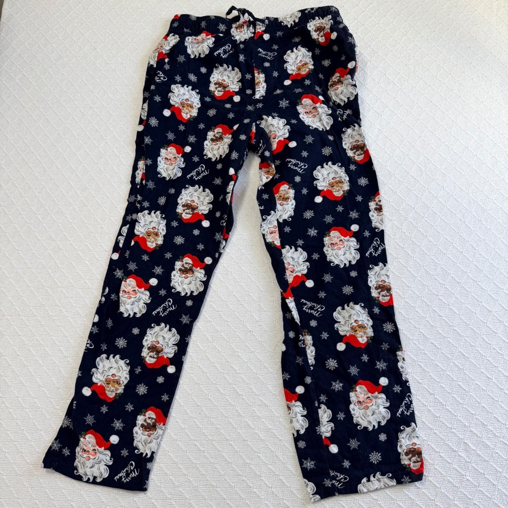 Old Navy Santa Claus Christmas Flannel Pajama Pants Navy Blue Mens Medium